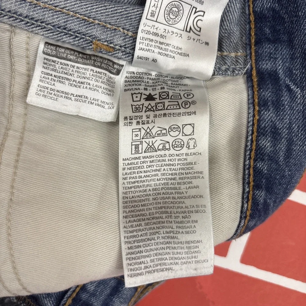 Levi's 606 Orange Tab Jeans Big E 33x32 Denim Straight Distressed Patched Knees